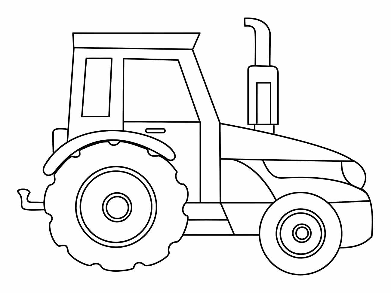 Desenho para colorir de trator, com linhas simples e espaços específicos para estimular a criatividade na pintura