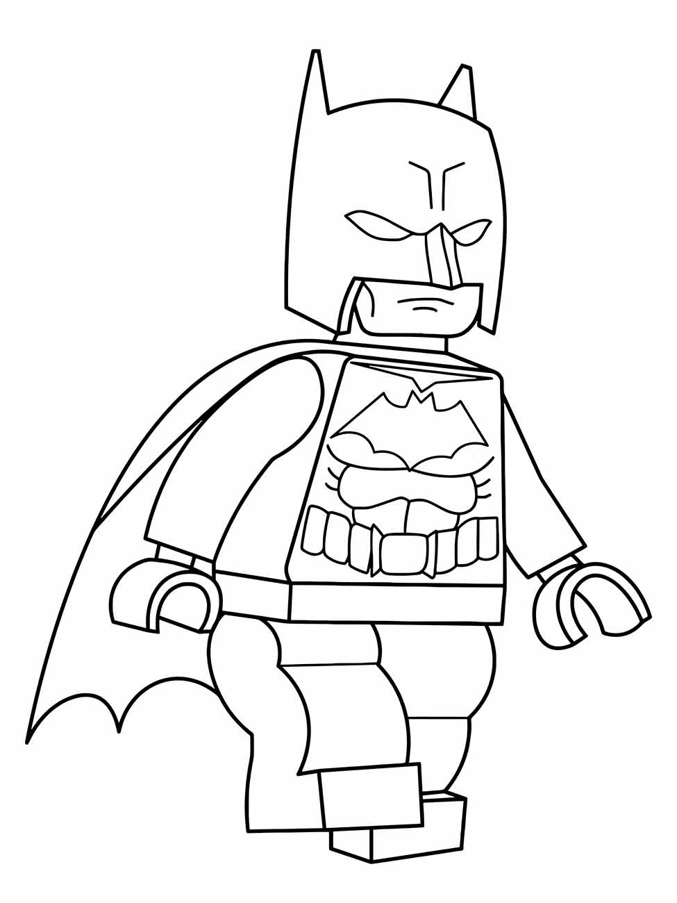 Desenho para colorir de Batman Lego com expressão séria.