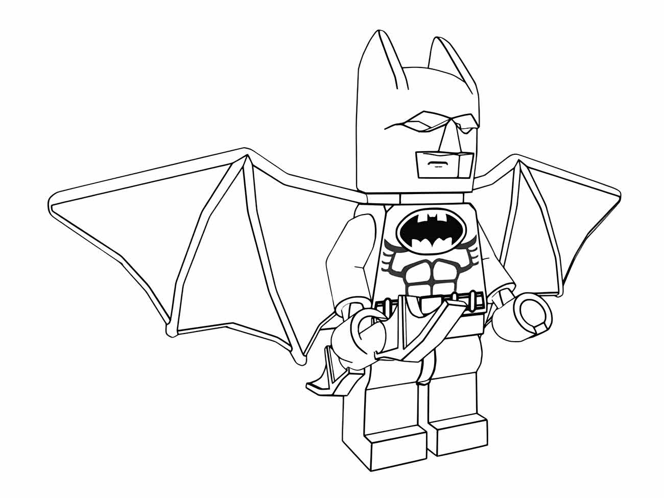 Desenho para colorir de Batman Lego com asas desdobradas.