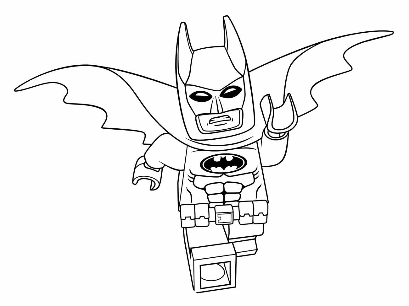 Desenho para colorir de Batman Lego voando com asas abertas.