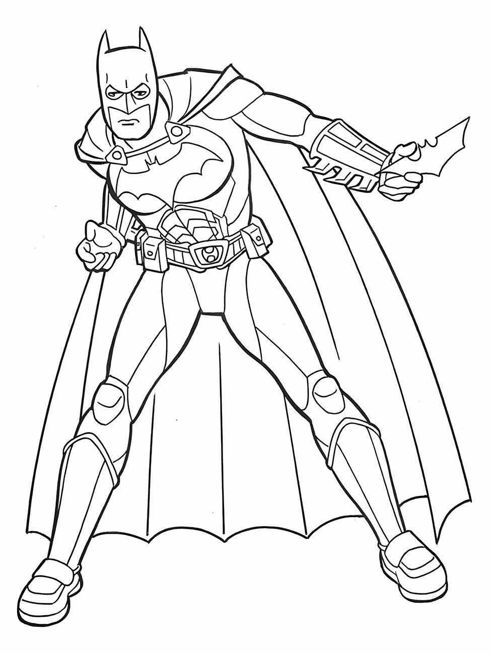 Desenho para colorir de Batman lançando um batarang.