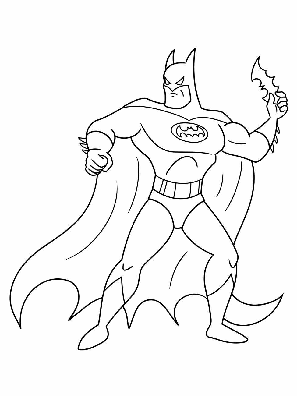 Desenho para colorir de Batman com um bumerangue.