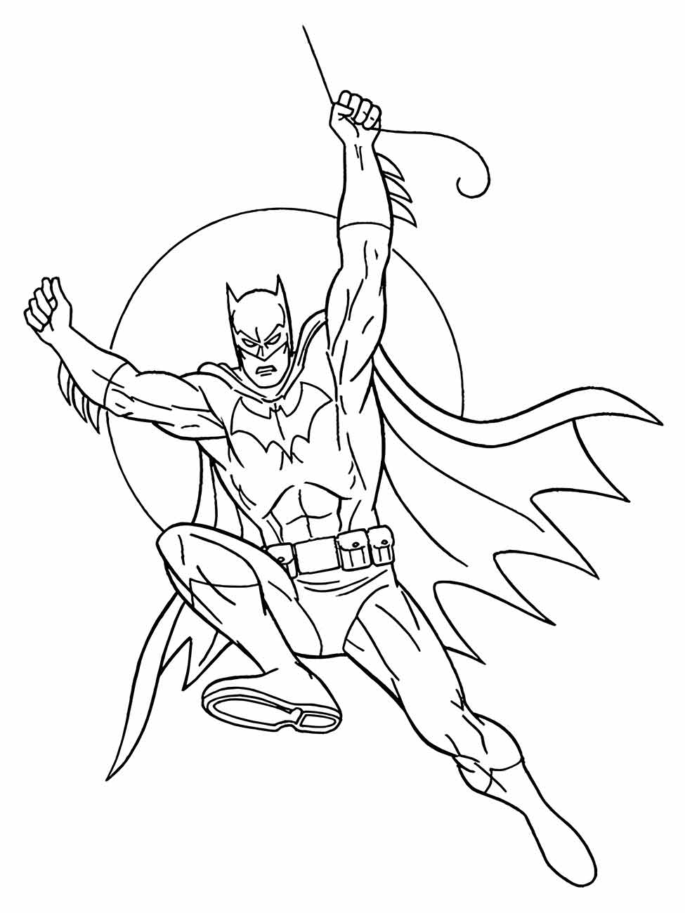 Desenho para colorir de Batman em posição de ataque com o gancho.