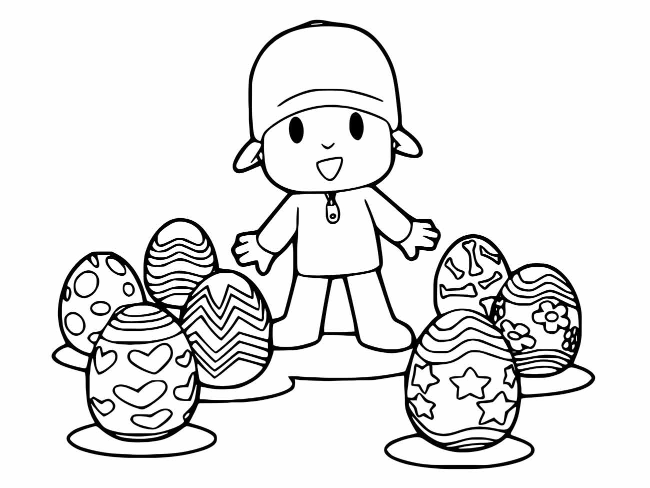 Desenhos para colorir e imprimir do Pocoyo, mostrando o personagem principal sorridente.