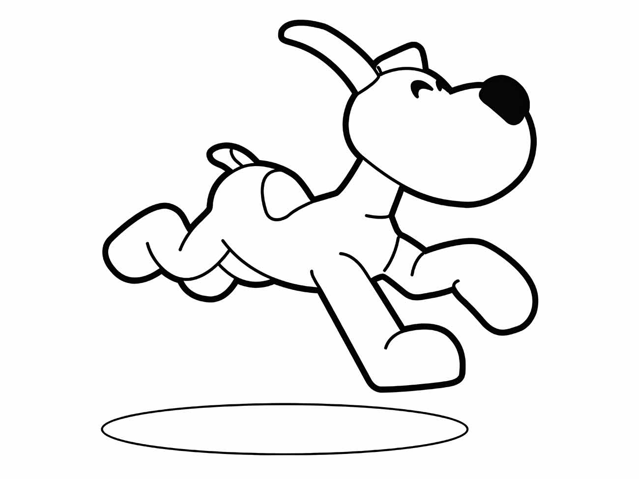 desenho para colorir de Loula Pocoyo em plena corrida, perfeito para uma sessão de pintura animada.