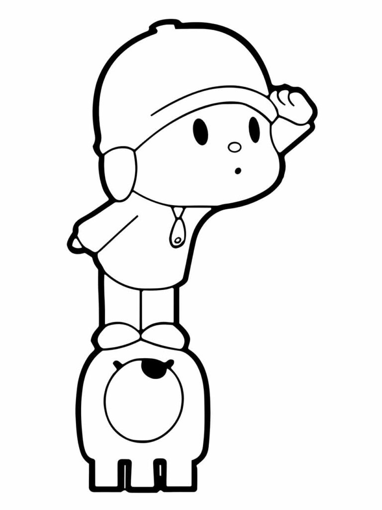 Desenhos para colorir e imprimir Pocoyo em pé sobre o Pato.