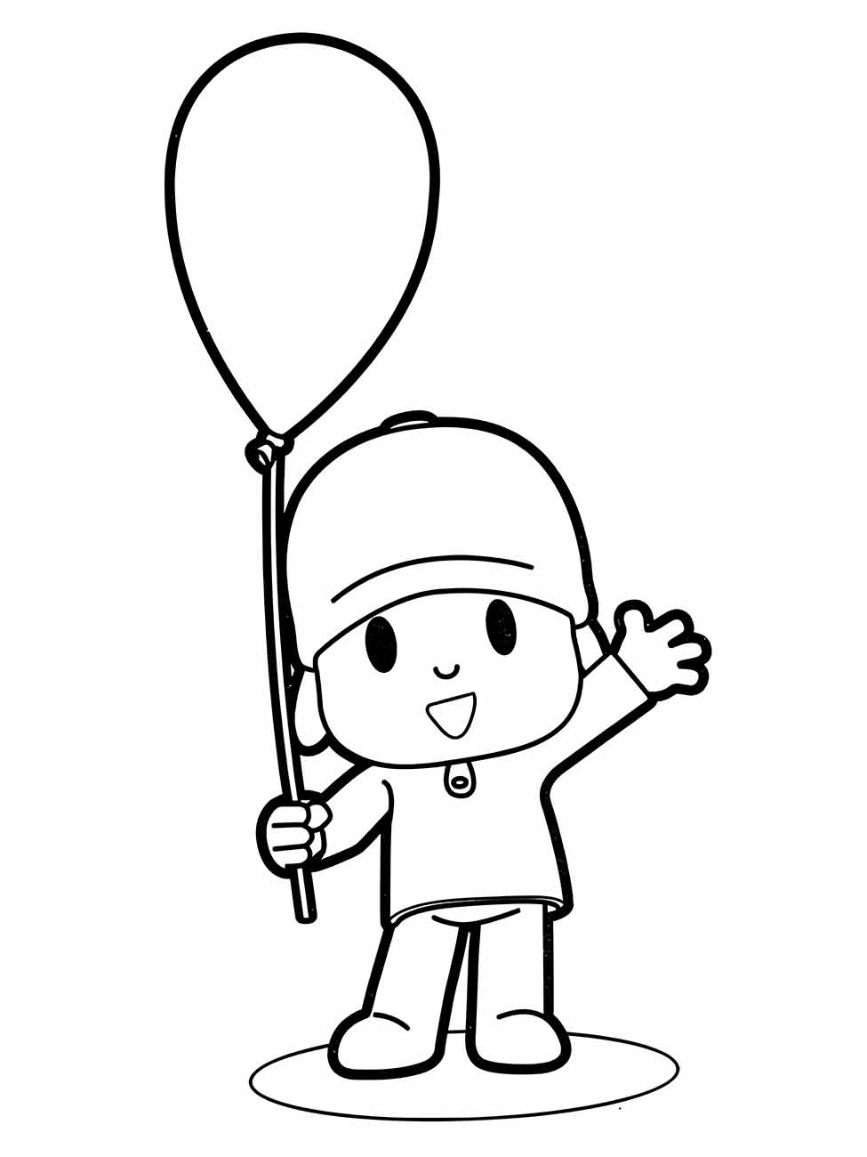 Desenho do Pocoyo para colorir com um balão.