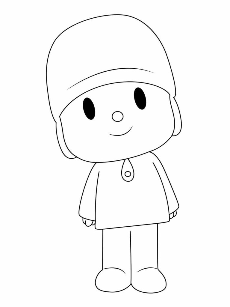 Desenhos para colorir do Pocoyo, com o personagem em um estado alegre, perfeito para as crianças expressarem criatividade com cores.