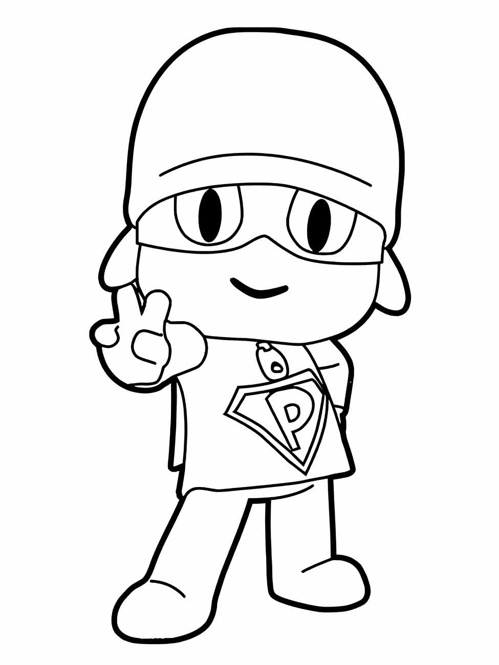 Desenho para imprimir e colorir Pocoyo como super-herói.