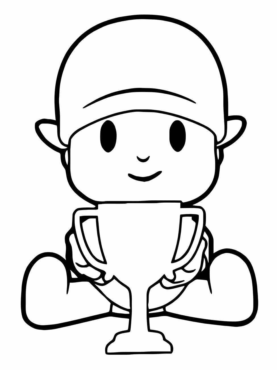 Desenho para colorir de Pocoyo com um troféu.