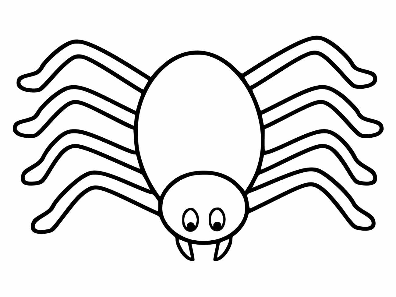 Aranha desenho para colorir, simplificada com linhas grossas e olhos grandes.