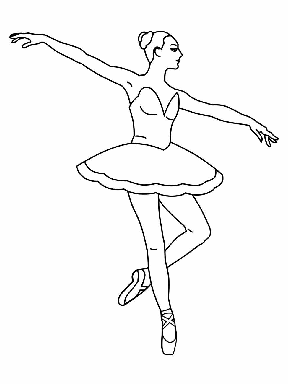 Desenho de bailarina para colorir com tutu clássico e pose elegante.