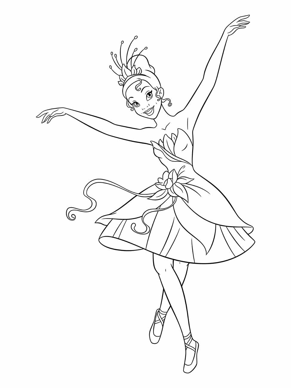 Desenhos para crianças de bailarina para pintar, estilo fantasioso.