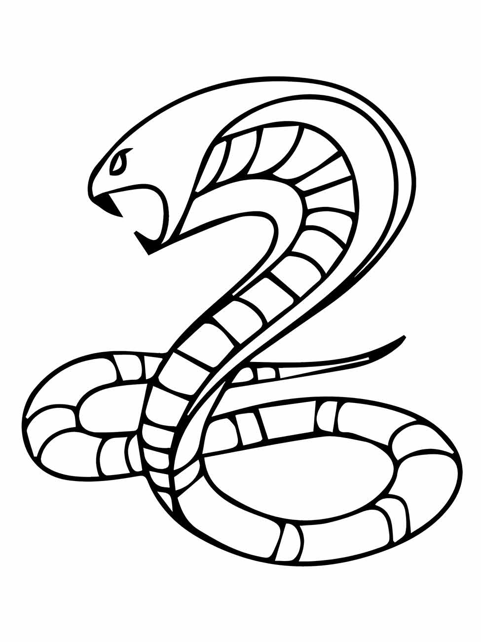 Desenho estilizado de cobra para colorir com padrões geométricos.