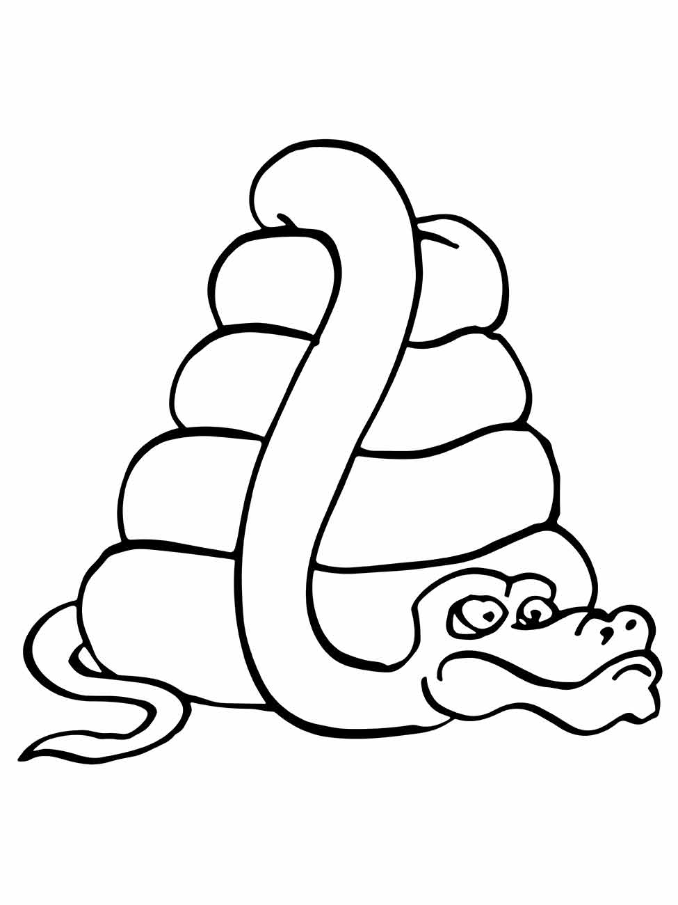 Desenho para colorir de cobra empilhada com expressão cansada.