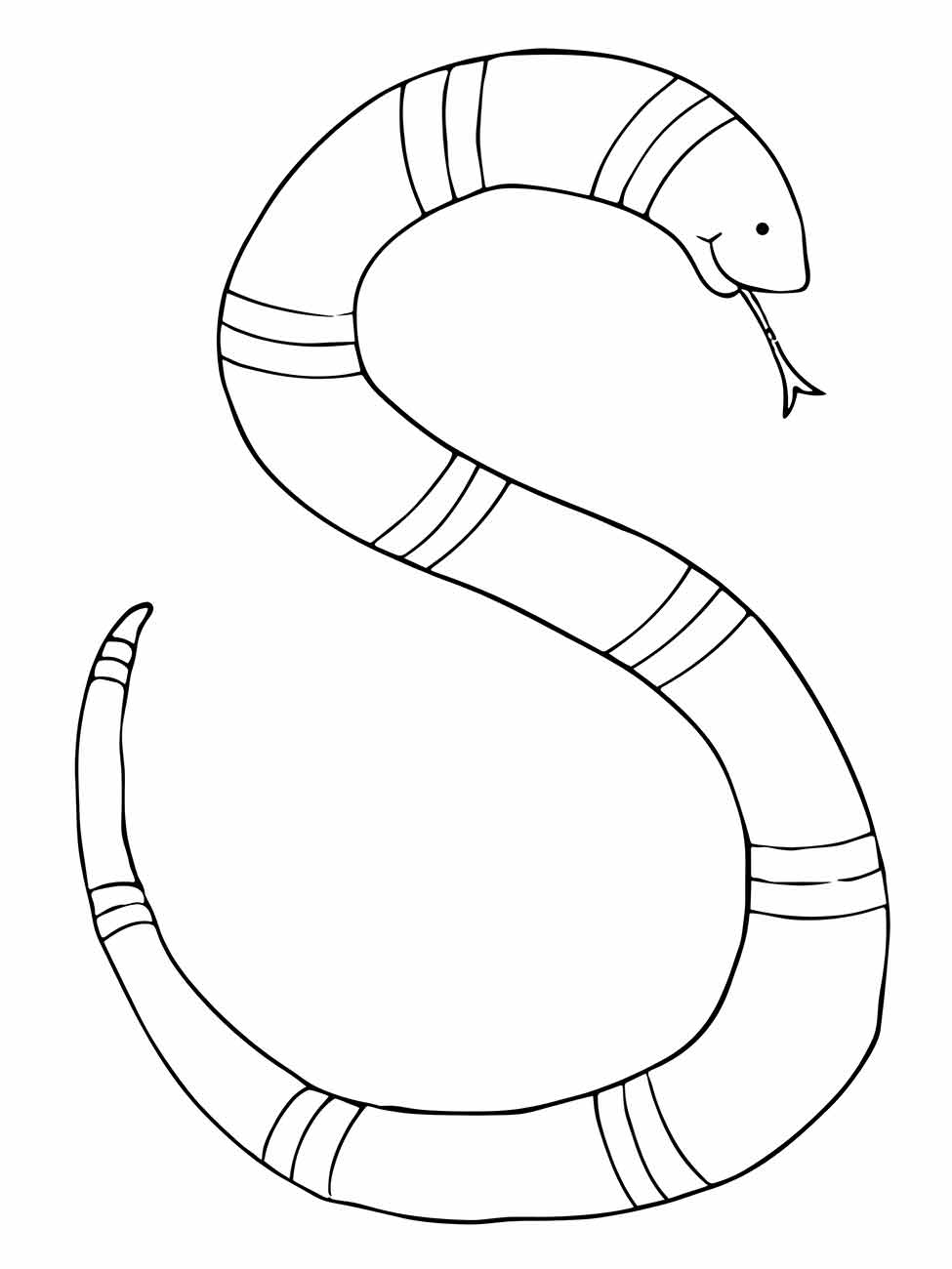 desenho simples de cobra para colorir em forma de 'S' com listras.