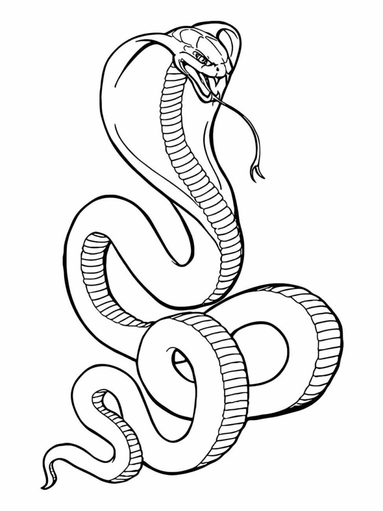 Desenho para colorir de cobra erguida com escamas detalhadas e design elegante.