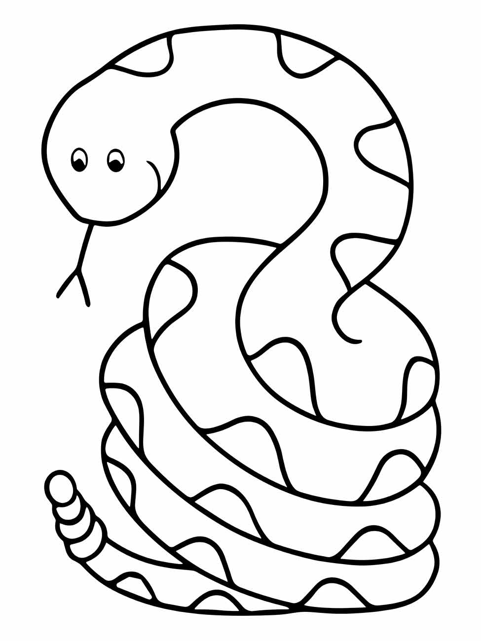 Desenho para colorir de cobra feliz enrolada com padrão de manchas.