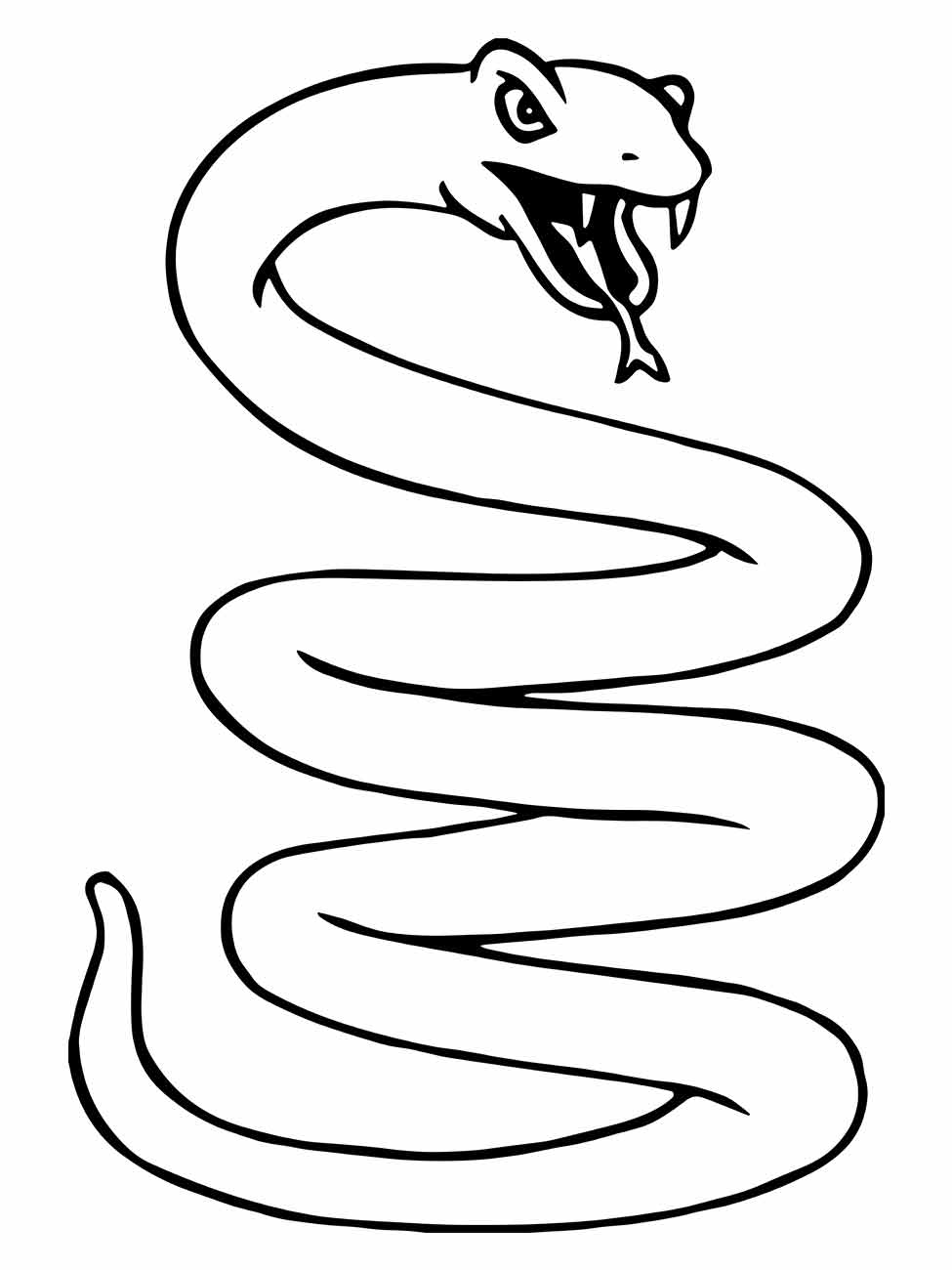 Desenho de cobra para colorir com boca aberta em posição sinuosa.