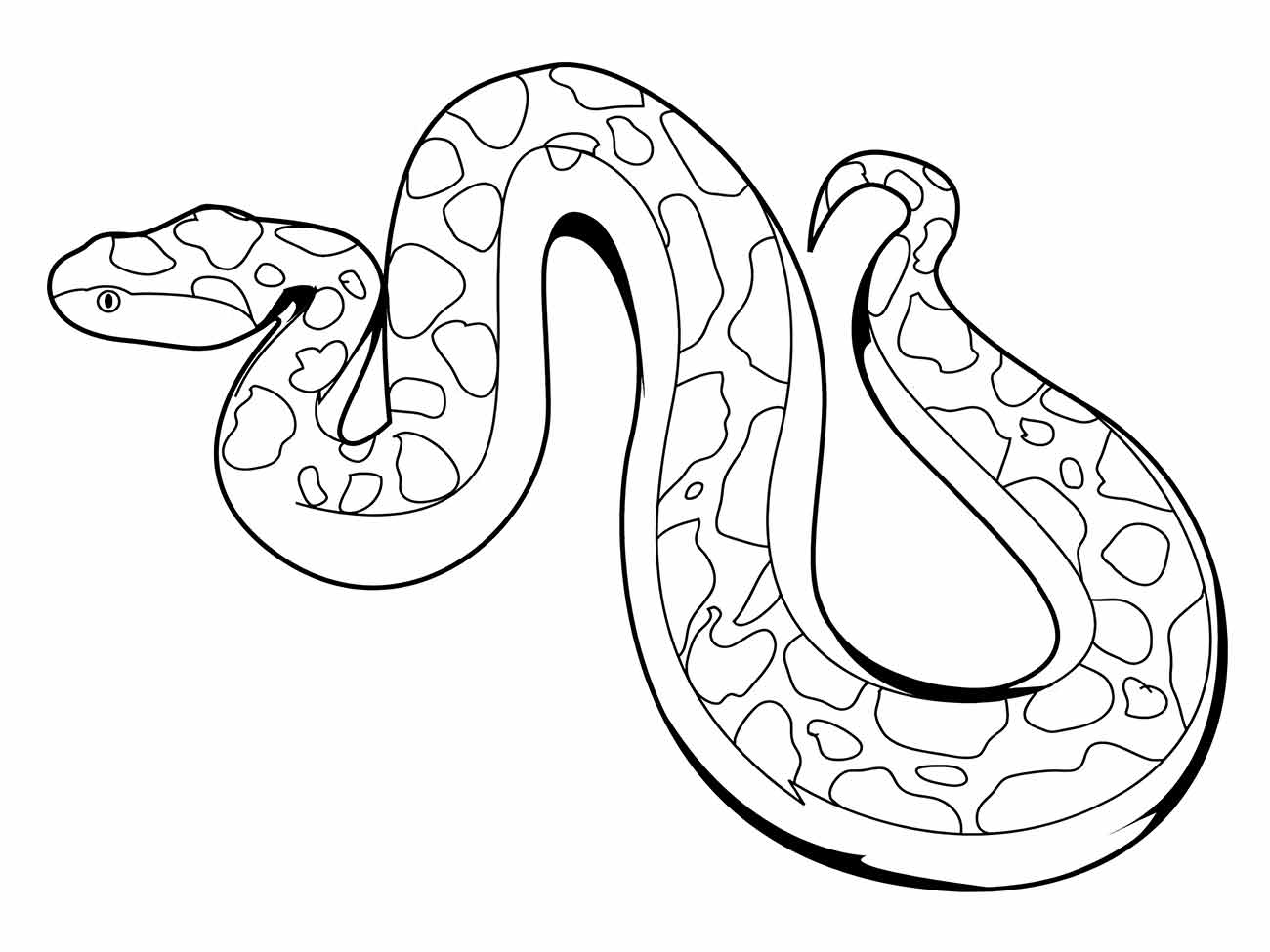 Desenho de cobra para colorir com padrão irregular sobre o corpo curvo.