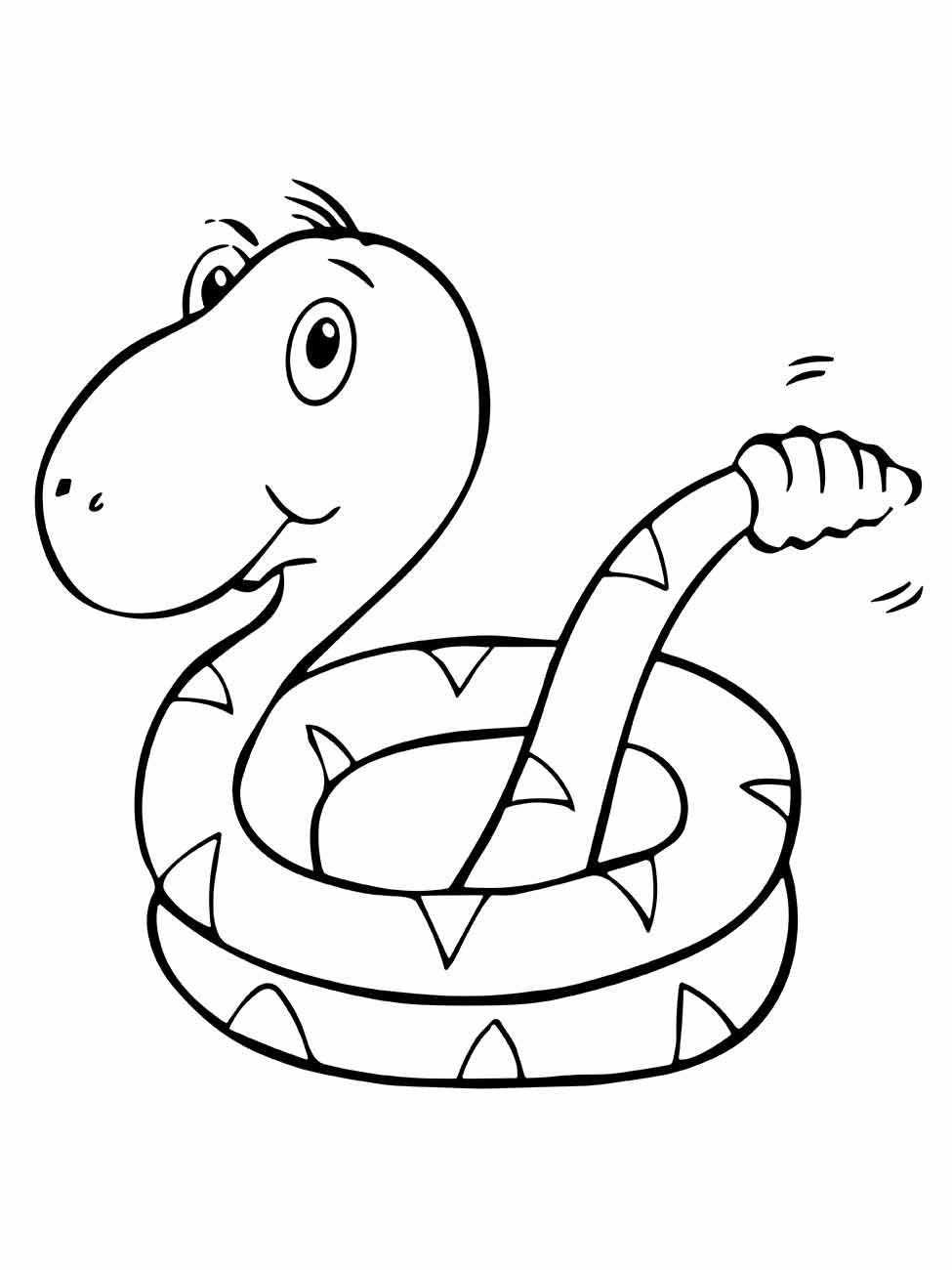 Desenho de cobra para colorir com aspecto infantil enrolada em si mesma.