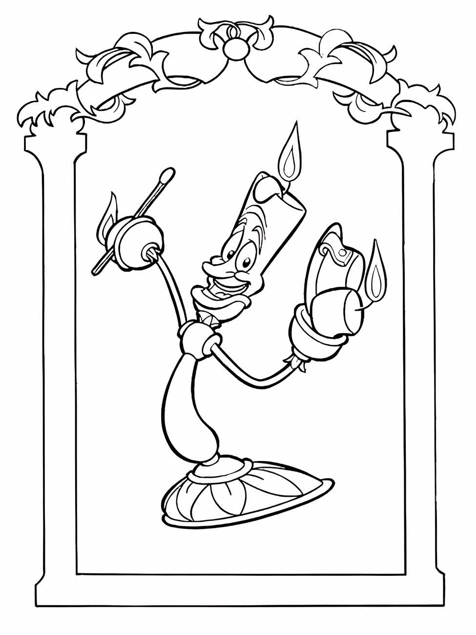 Desenho para colorir de Lumière fazendo malabarismo com as velas.