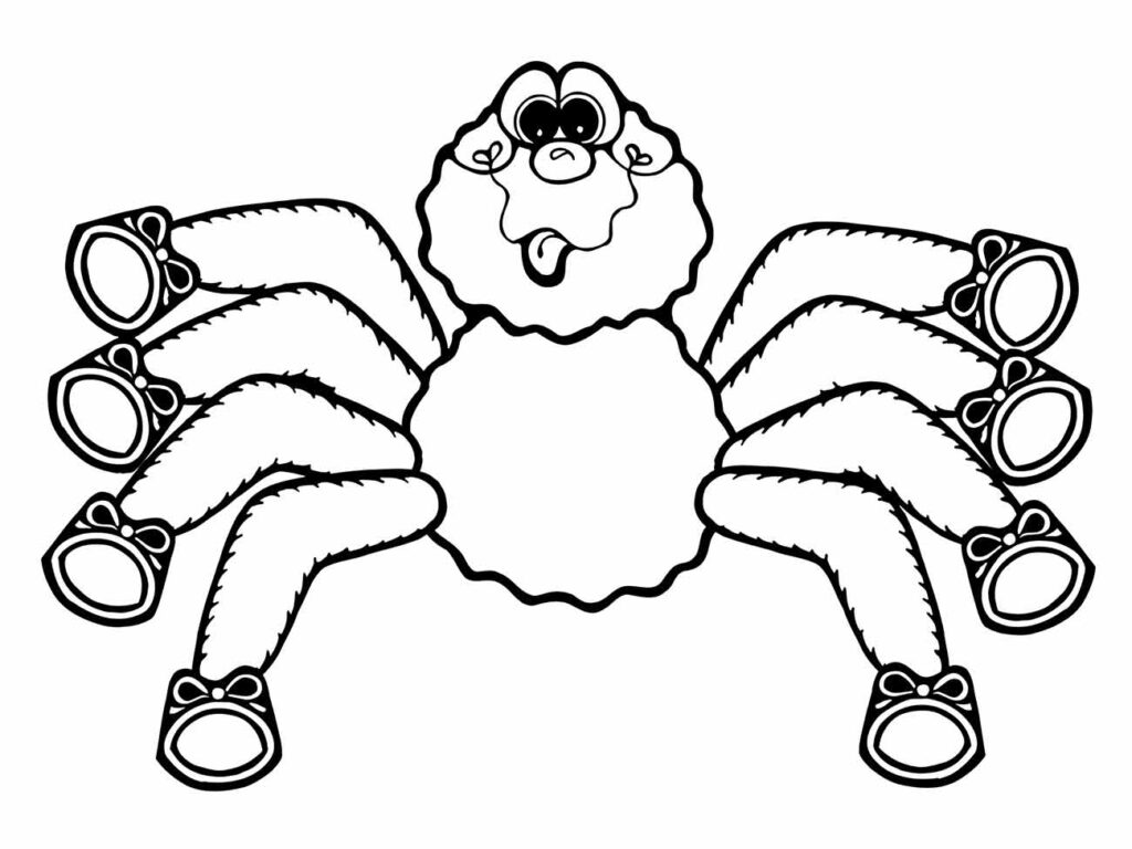 Desenho de aranha para colorir, com um estilo criativo e luvas nas patas.