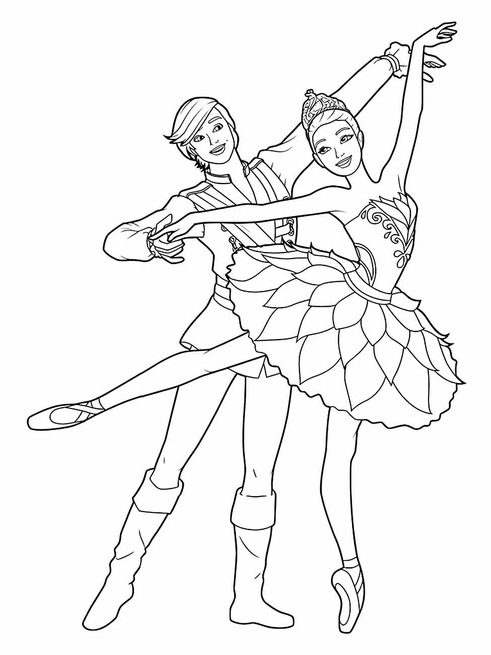 Desenho de um par de bailarinas em um dueto para colorir.