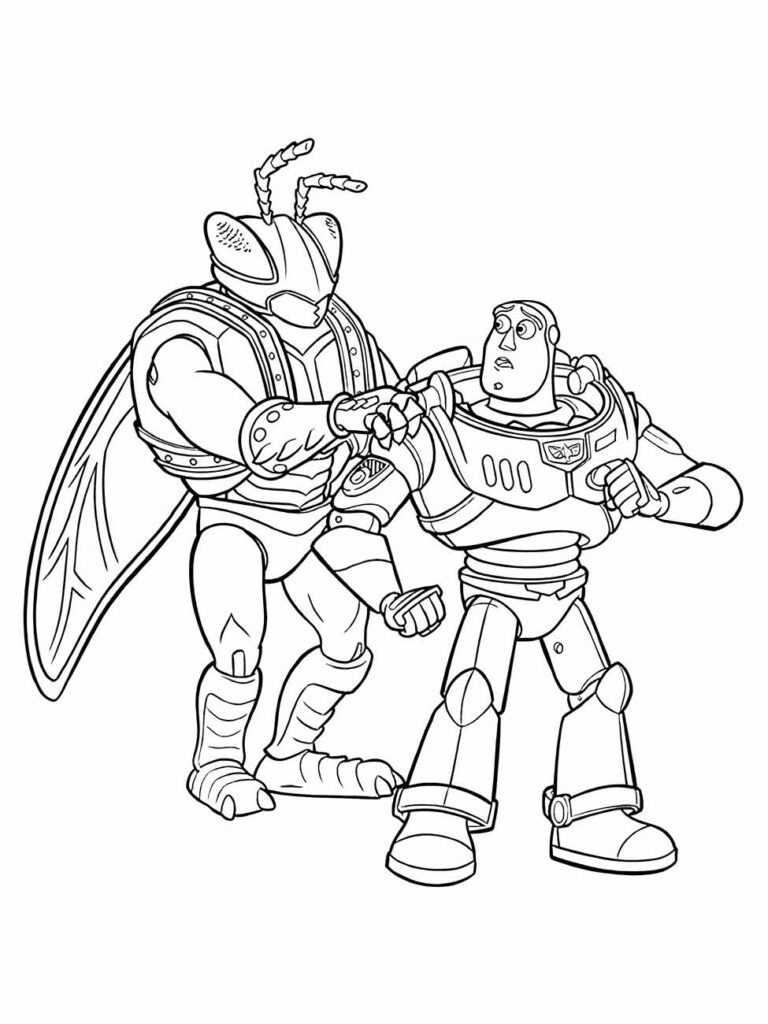 Desenho para colorir de Buzz Lightyear sendo capturado pelo Imperador Zurg.