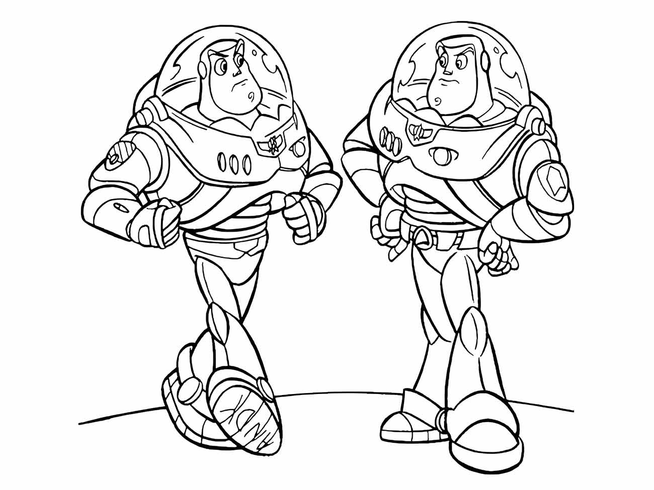 desenho para colorir de dois Buzz Lightyears.