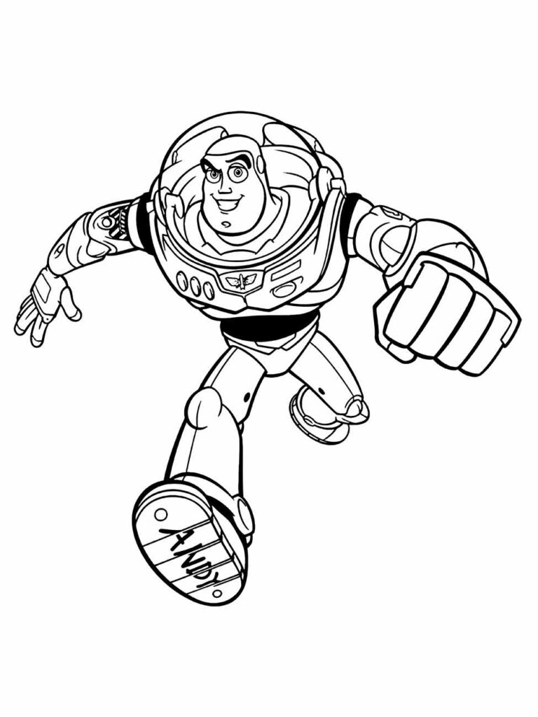 desenho para colorir de Buzz Lightyear correndo com um braço estendido.