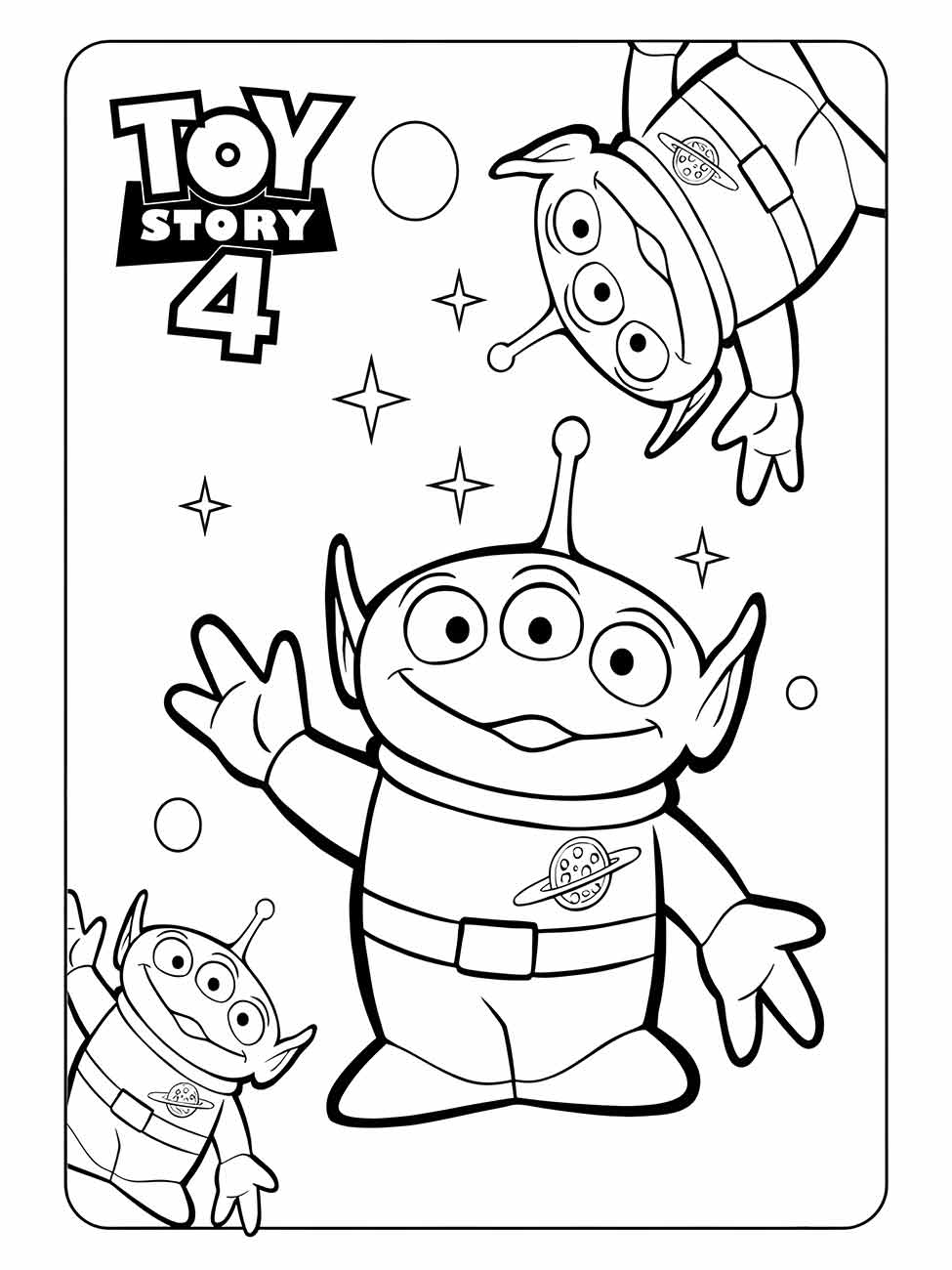 desenho para colorir de três Squeeze Toy Aliens flutuando no espaço.