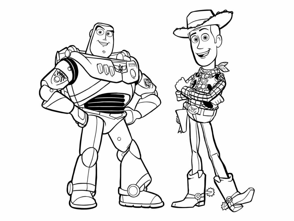 Desenho do xerife woody e buzz-lightyear para pintar e colorir