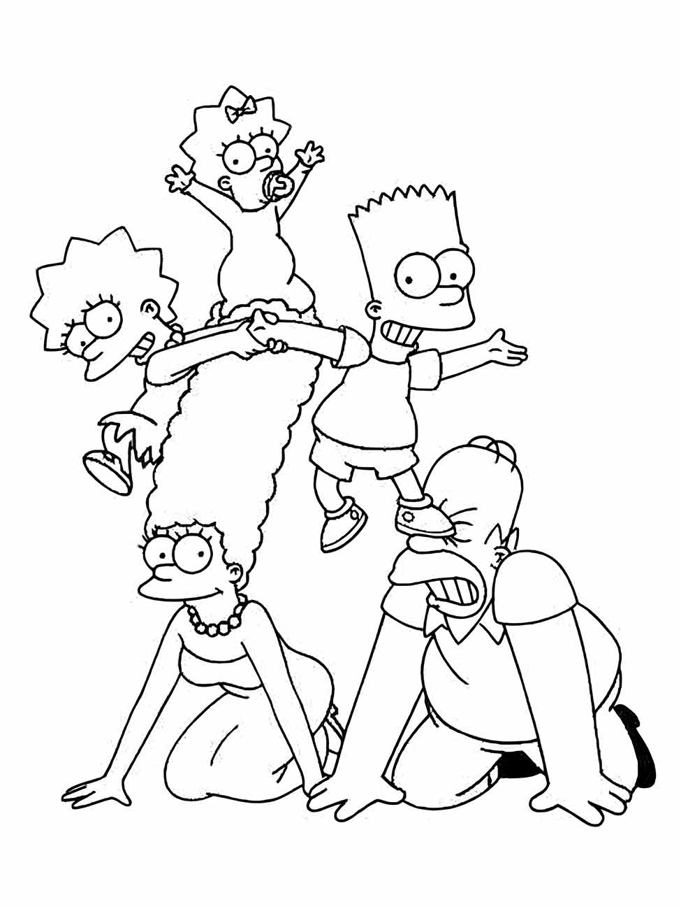 Desenho para colorir da família Simpson em pirâmide humana.