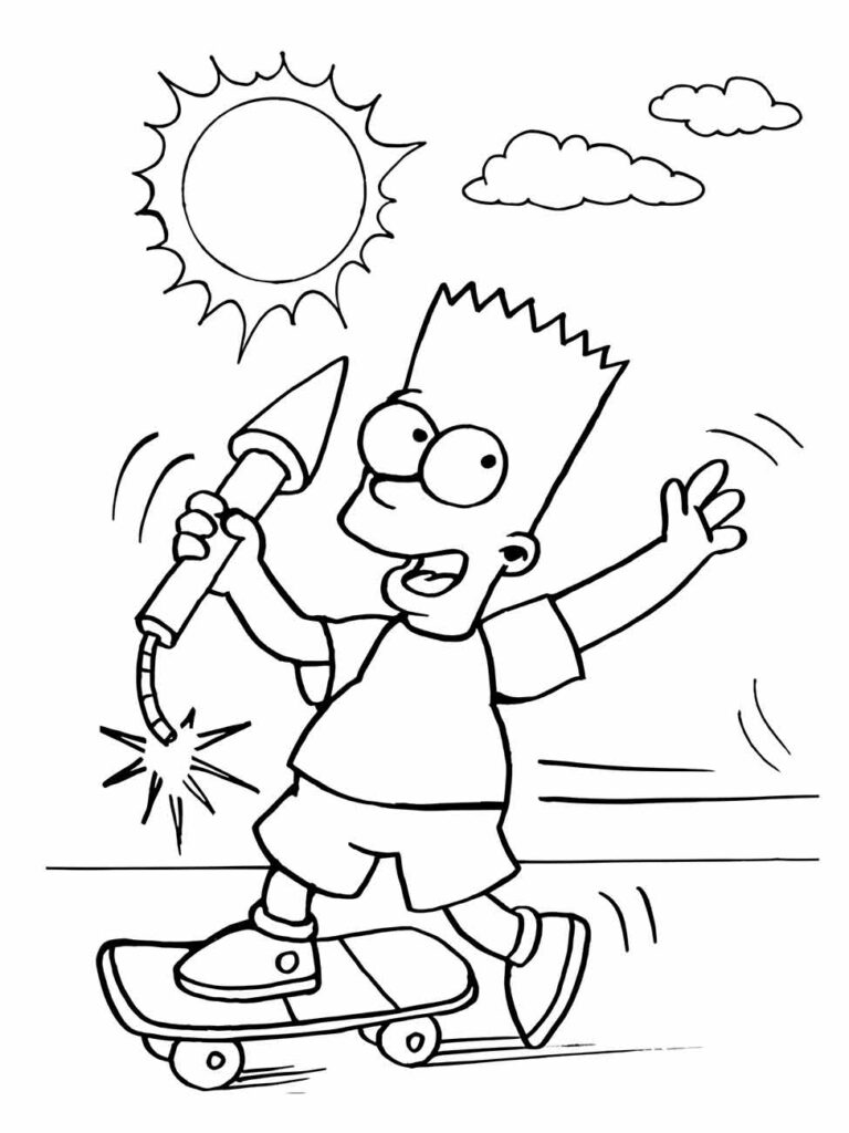 Desenho para colorir Bart Simpson no skate.