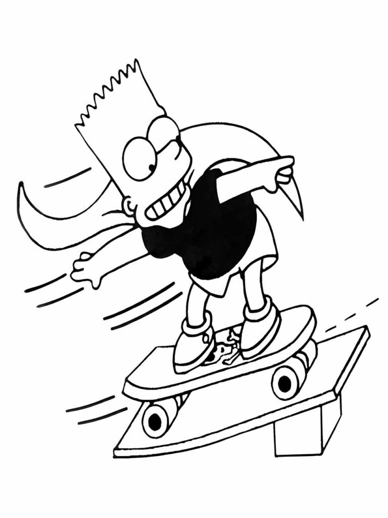 Desenho para colorir Bart Simpson em ação no skate.