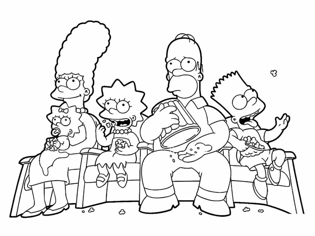 Desenho para colorir a família Simpson no cinema.