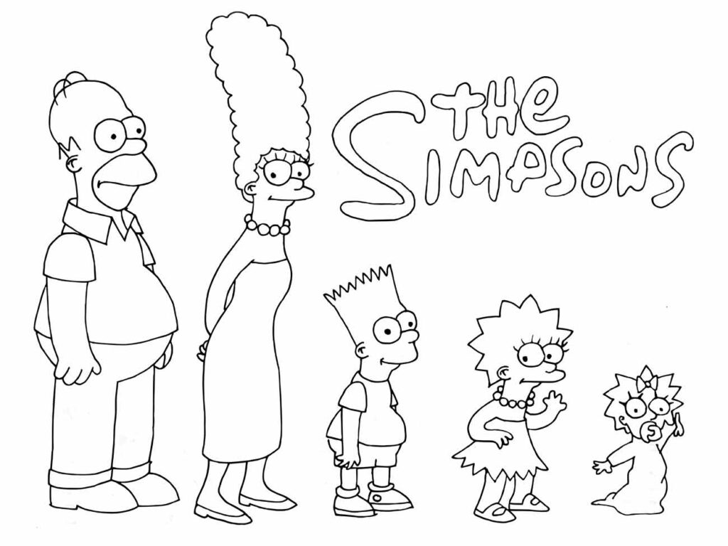 Desenho para colorir da família Simpson com o logo da série.