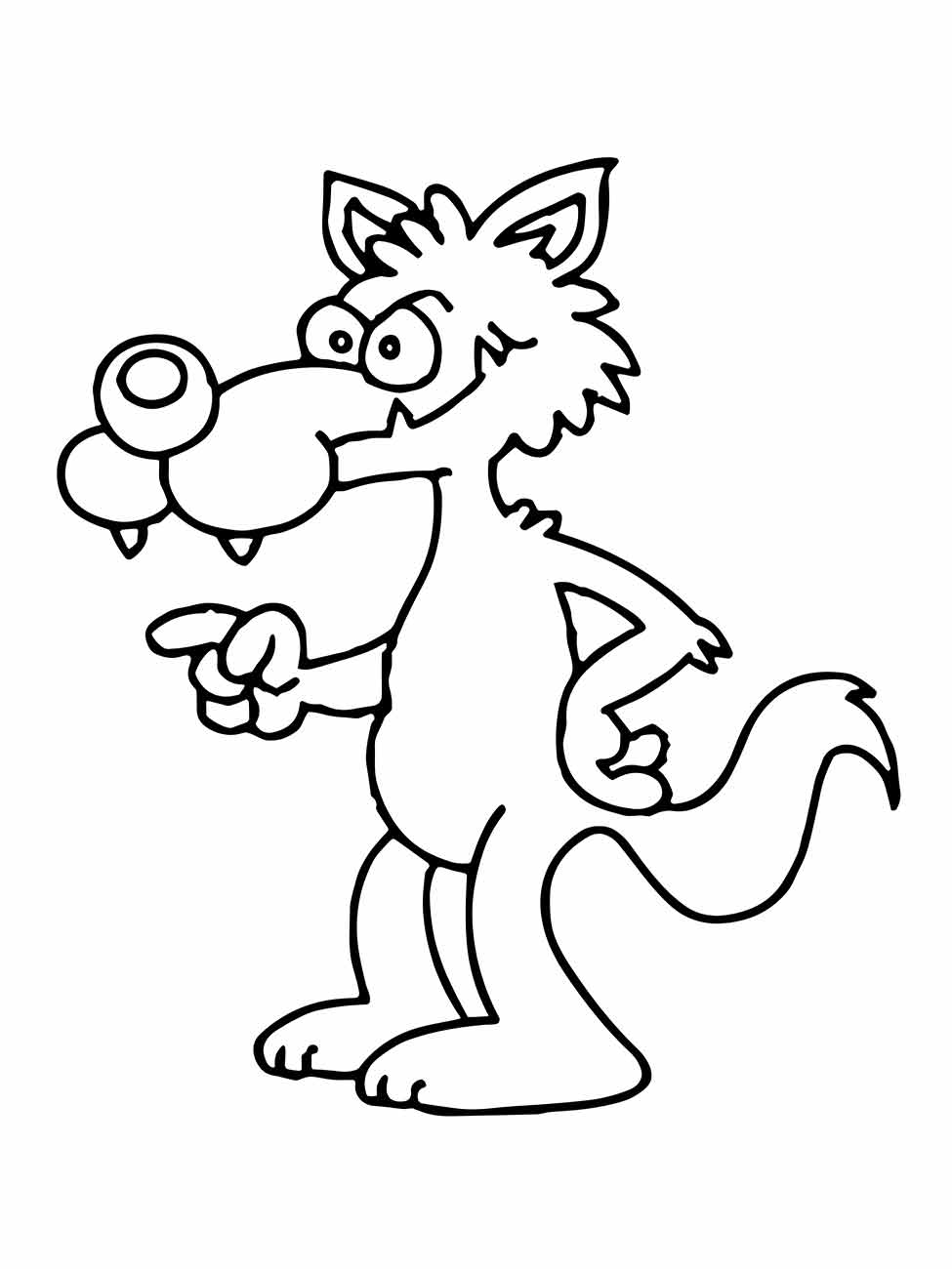 Desenho de lobo para colorir, em estilo caricato.