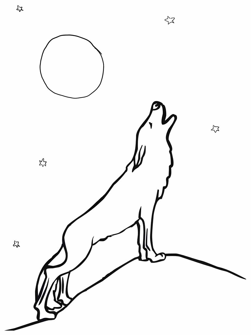 Desenho de lobo uivando para a lua para colorir.