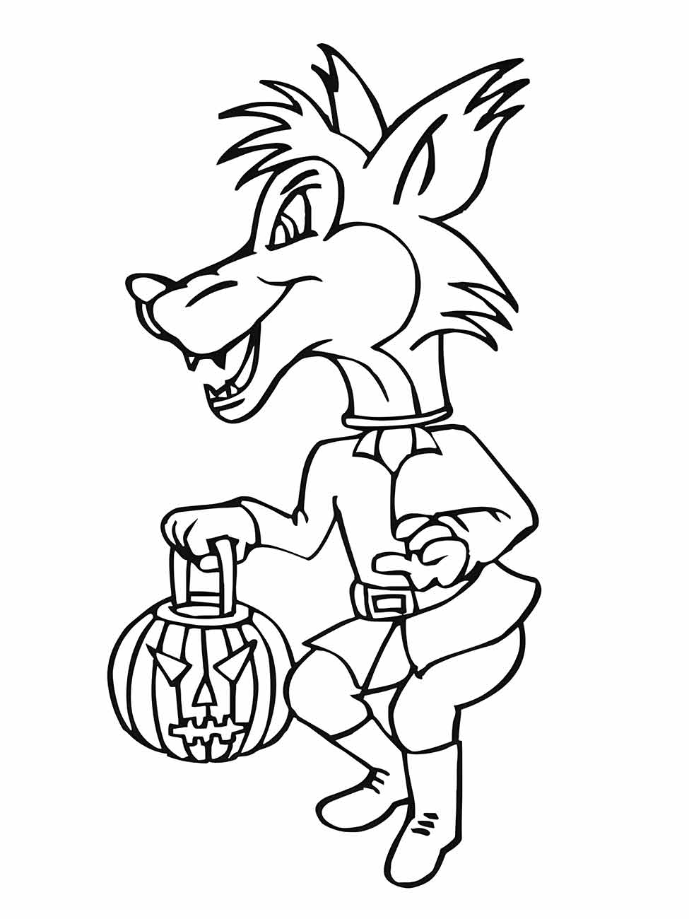 Desenho do lobo mau vestido para Halloween para imprimir e colorir.