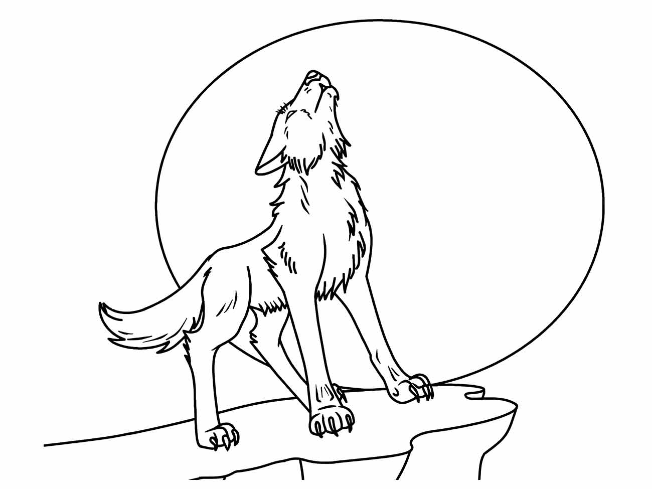 Desenho de lobo uivando para a lua cheia para colorir e imprimir, .