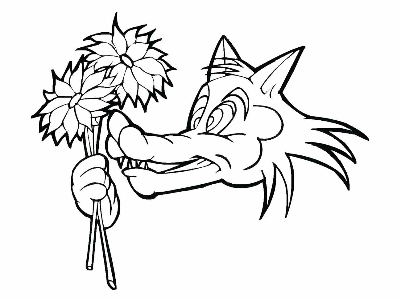 desenho lobo mau cheirando flores para colorir