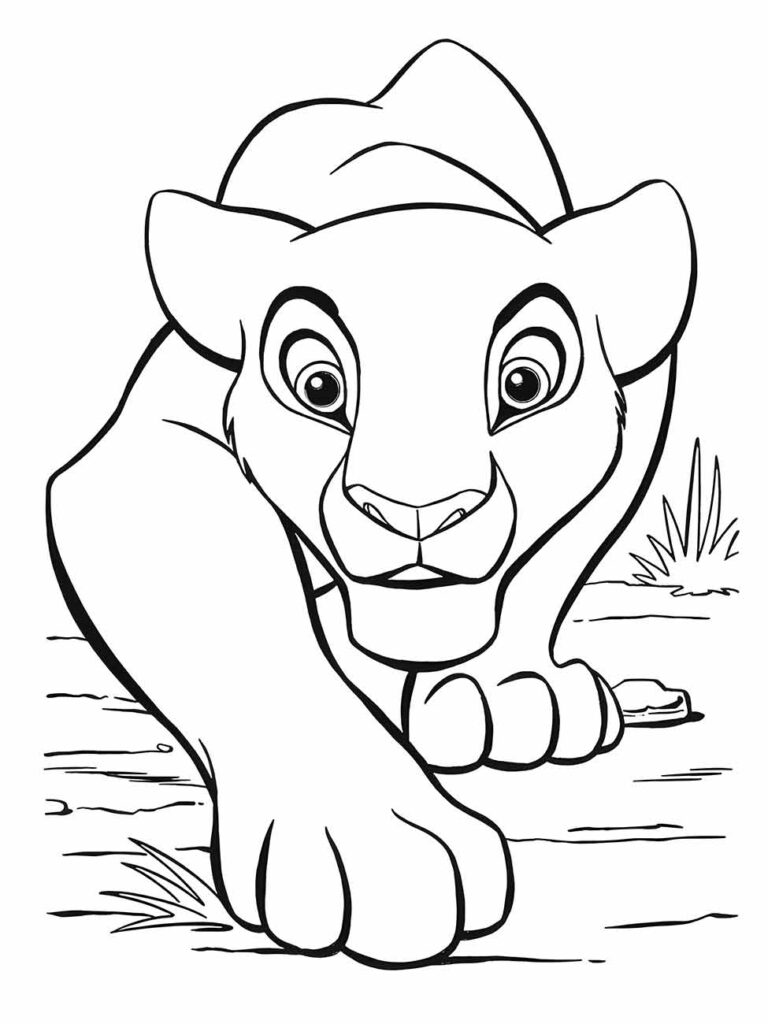 Desenho do Rei Leão para colorir com Simba jovem, ótimo para atividades infantis.