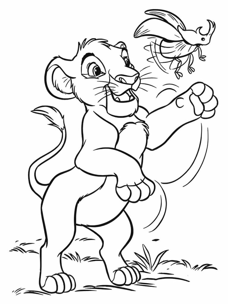Desenho para colorir e imprimir do Rei Leão com Simba jovem.