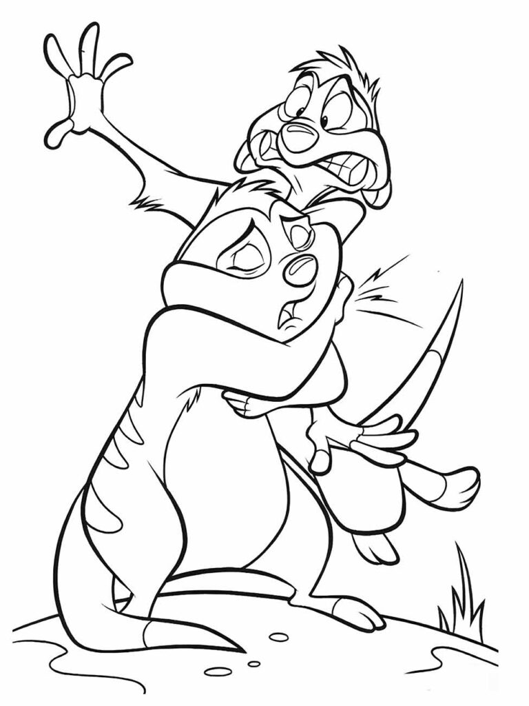 Desenho do Timão para colorir, do Rei Leão, mostrando uma expressão de surpresa e diversão.