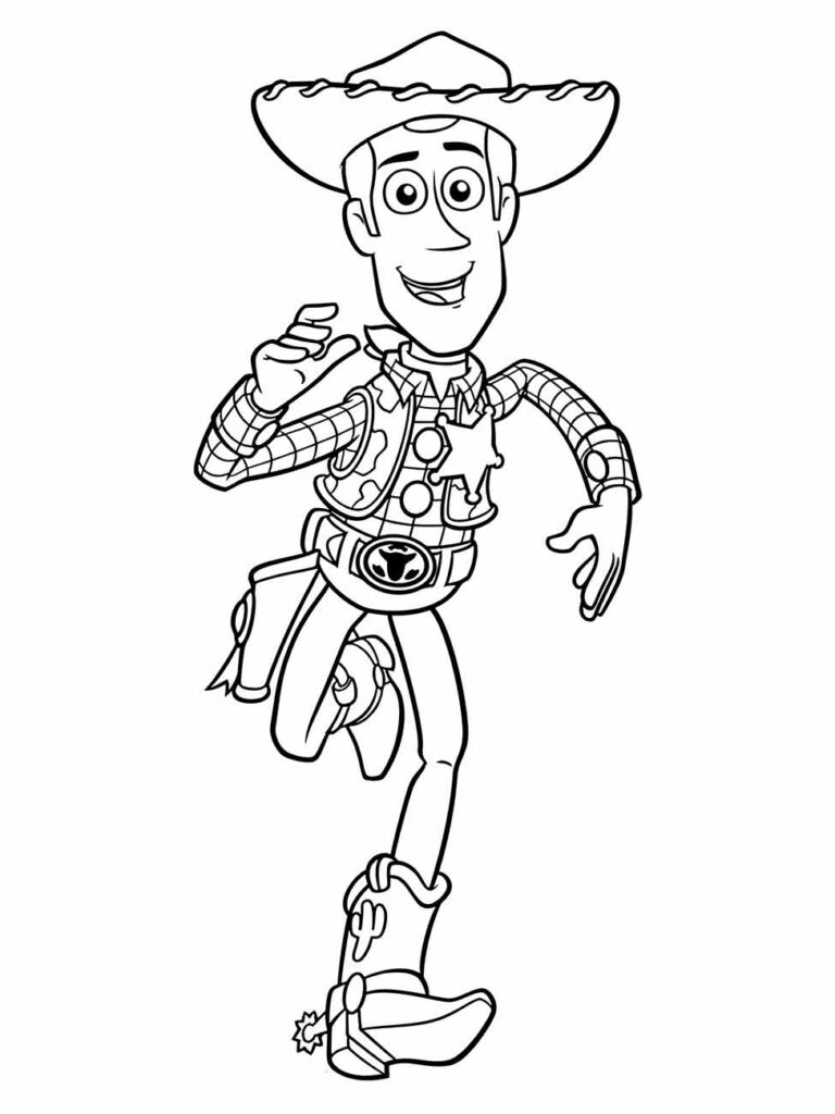 desenho para colorir de Xerife Woody acenando.