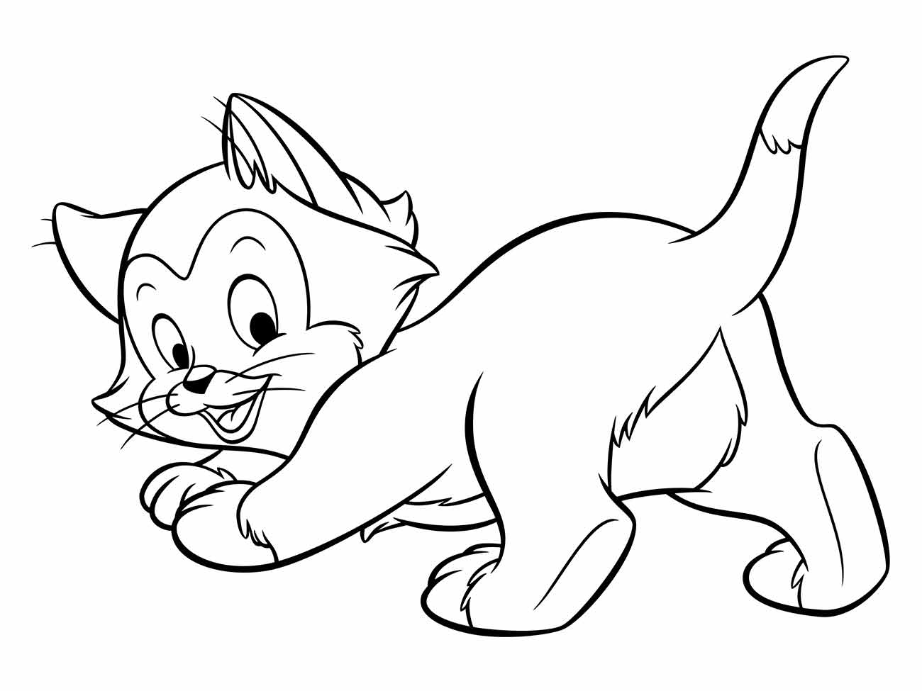 Desenho para colorir do Gato Figaro sorrindo e rastejando.