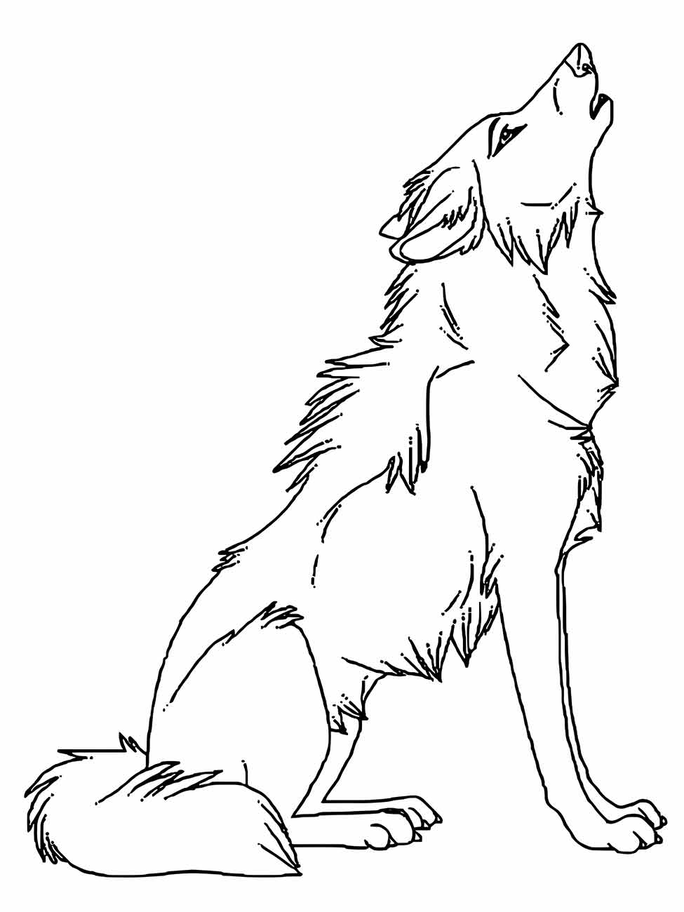 Desenho de um lobo sentado e uivando para cima para colorir.