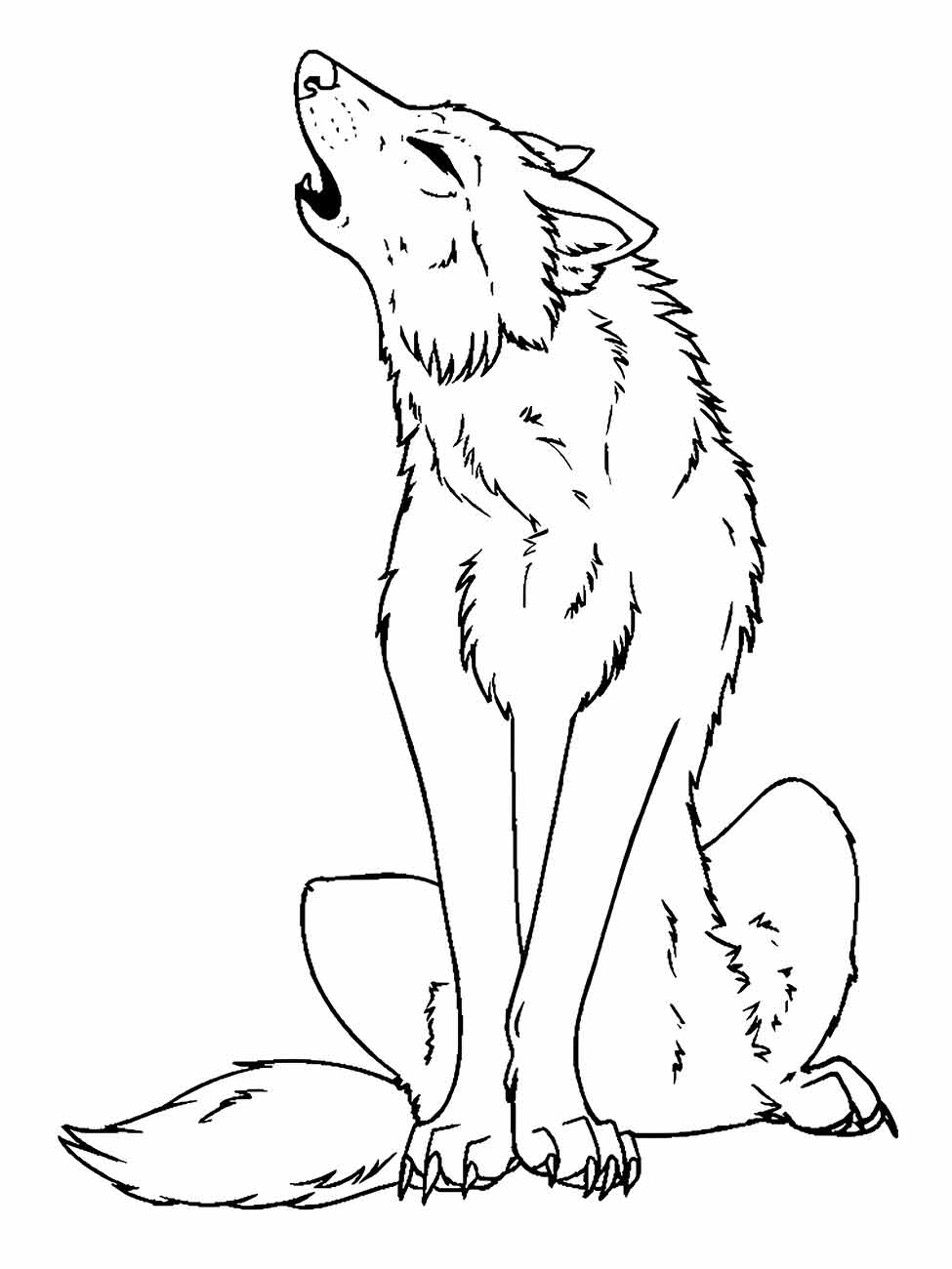 Desenho de um lobo uivando para colorir e imprimir.